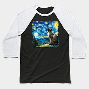 Burmese Starry Night Inspired - Artistic Cat Baseball T-Shirt